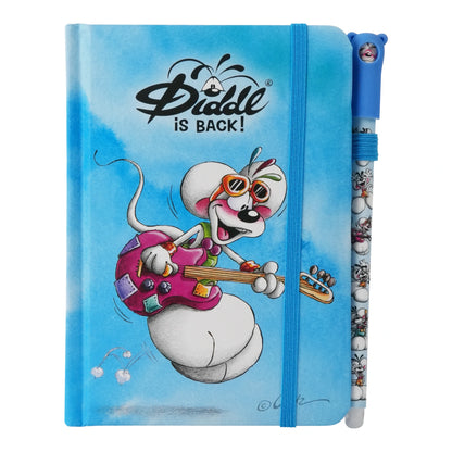 Diddl Notizbuch mit Stift, A6 - Blau, Diddl mit Gitarre
