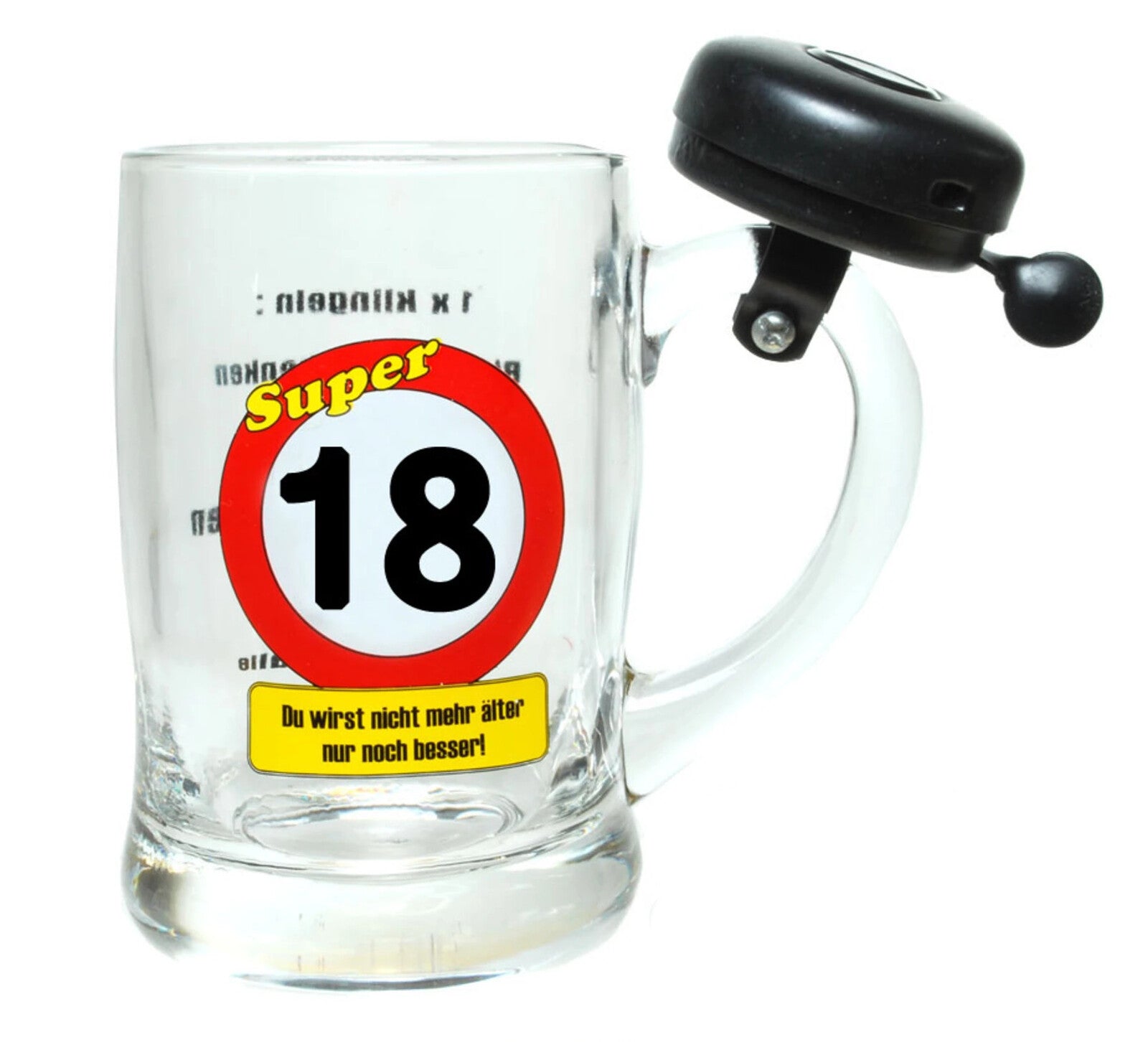 Bierkrug mit Klingel zum 18. Geburtstag