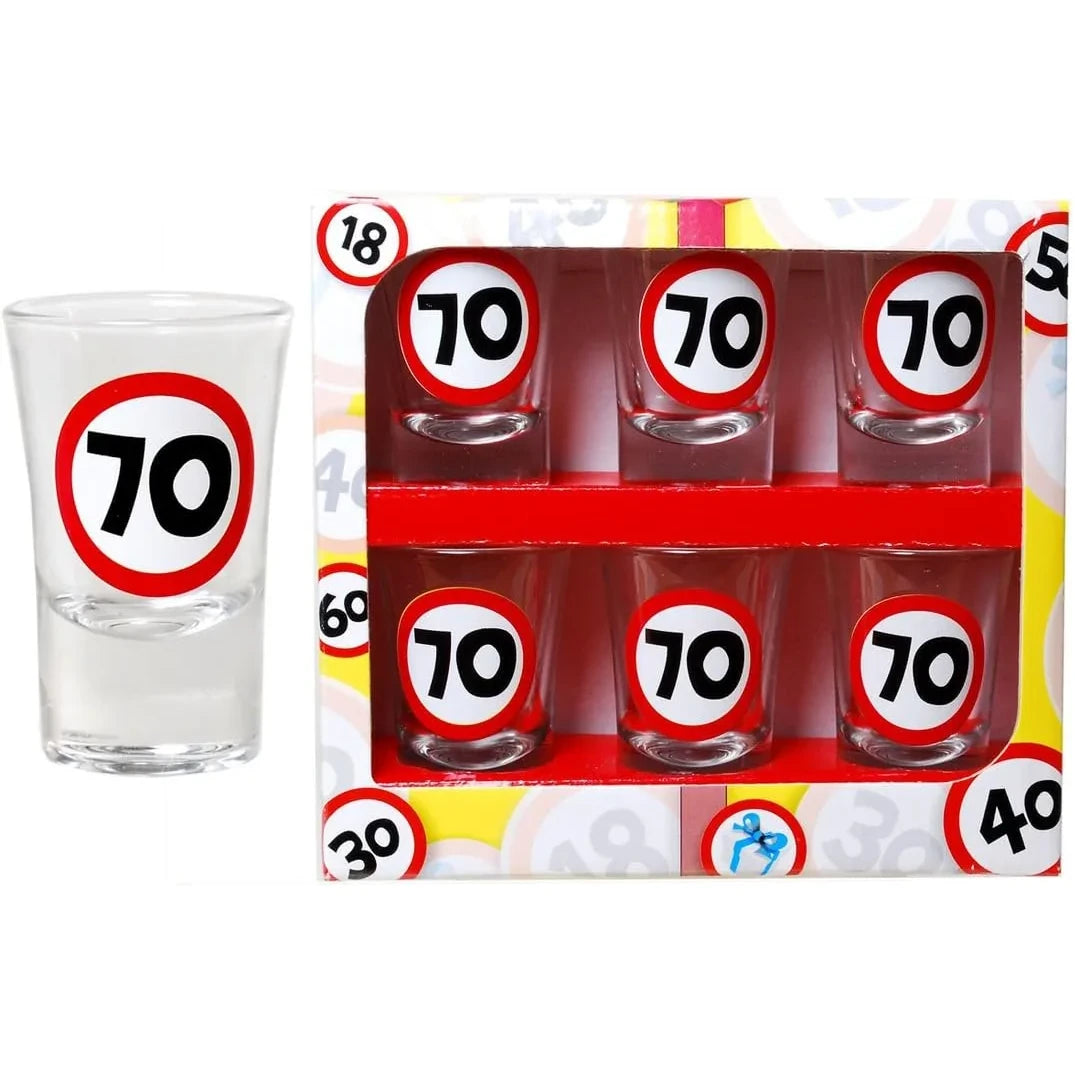 Schnapsgläser zum 70. Geburtstag "Verkehrsschild"