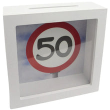 Spardose "50" mit Glasfront - Verkehrsschild