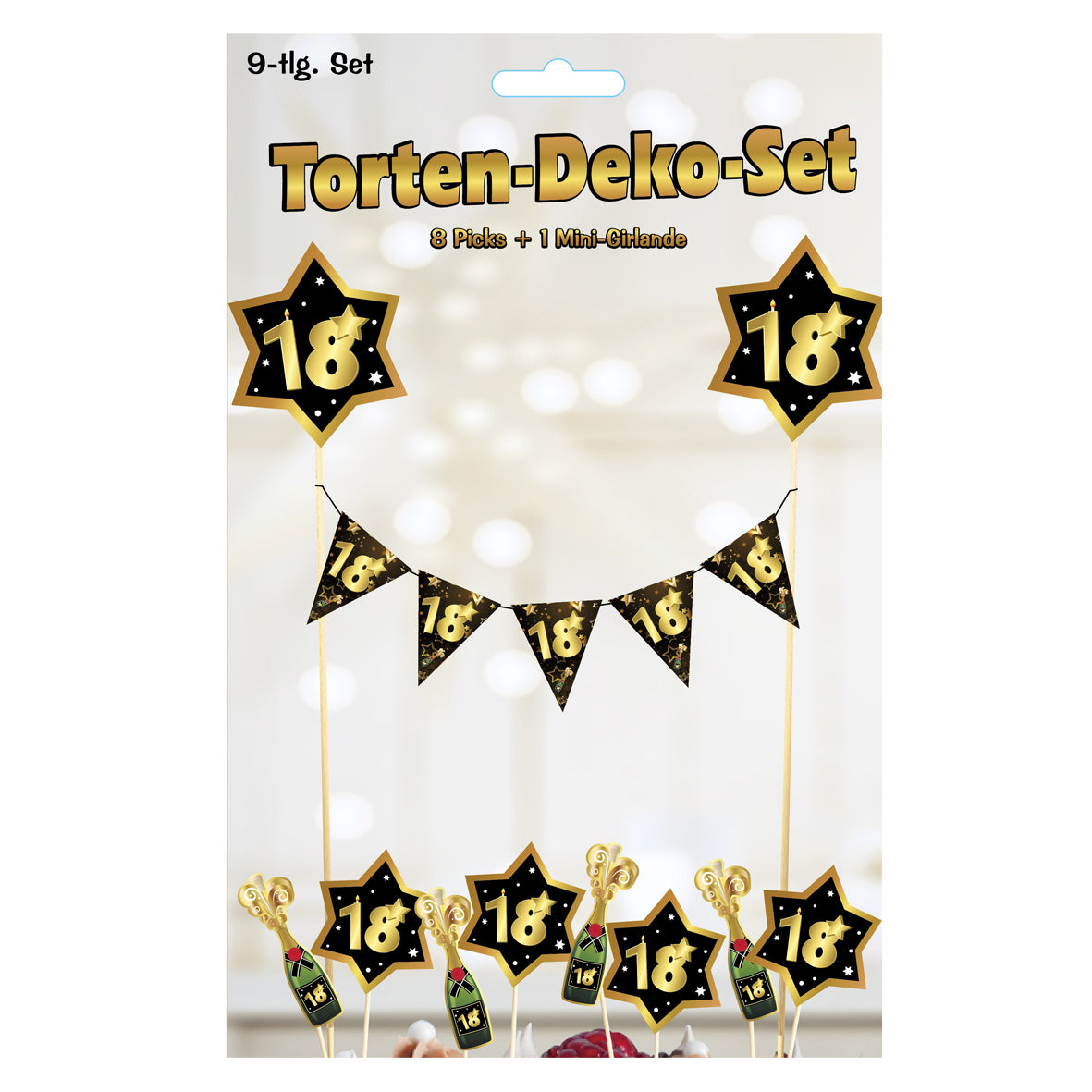 Torten-Deko-Set "Sterne" zum 18. Geburtstag in schwarz/gold