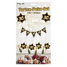 9 tlg. Torten-Deko-Set "Sterne" zum 30. Geburtstag in schwarz/gold