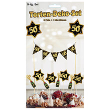 9 tlg. Torten-Deko-Set "Sterne" zum 50. Geburtstag in schwarz/gold
