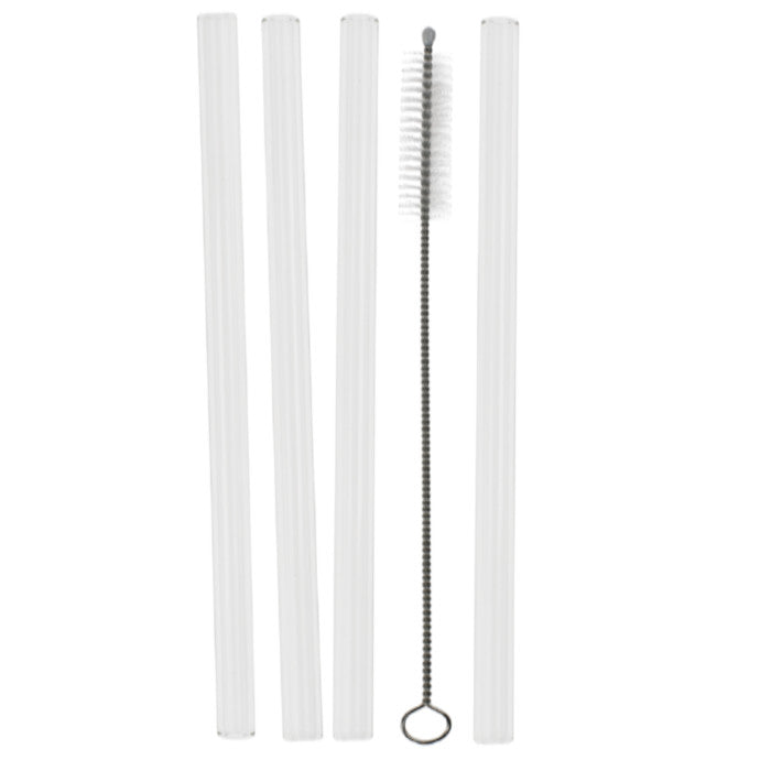 4er-Set Glastrinkhalme + Reinigungsbürste