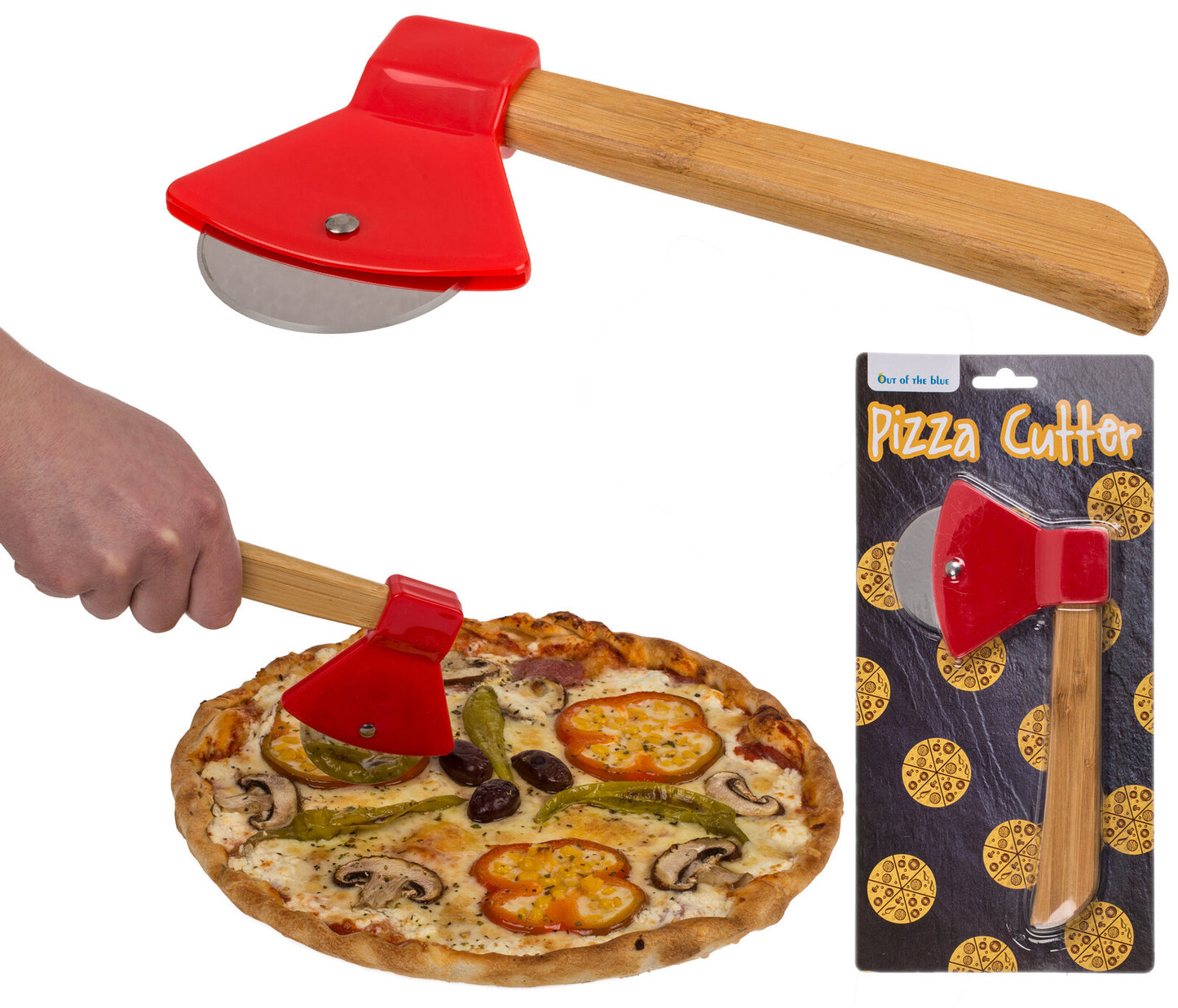 Pizza-Schneider „Axt“ aus Bambus &amp; Edelstahl