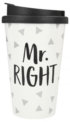Stylischer To-Go-Becher mit Motiv und Spruch "Mr. Right"