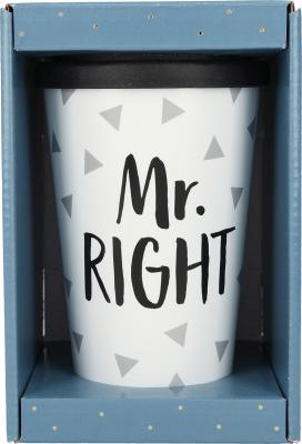 Stylischer To-Go-Becher mit Motiv und Spruch "Mr. Right"