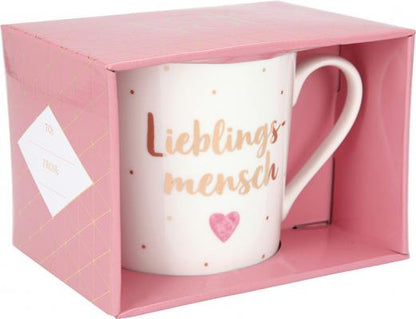 Porzellan-Becher mit Goldverzierung „Lieblingsmensch“