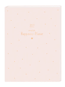 Terminplaner - Lady Softcover - "Mein Happiness Planer" - 2027 - Cover - Text: "2027 Mein Happiness-Planer" Design: Goldene Schrift mit einem goldenen Herzen direkt unter dem Schriftzug. Cover mit goldenen Punkten verziert