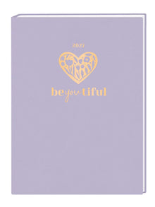 Terminplaner - Lady Softcover "Be you tiful" 2027 - Cover - Text: "2027 be you tiful" Design: Goldene Schrift, goldenes Herz mit Blumenmotiv im oberen Drittel