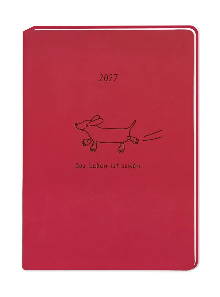 Terminplaner - "Hund" - 2027 - Cover - Text: "2027 Das eben ist schön" Design: gezeichneter Hund in Rollschuhen