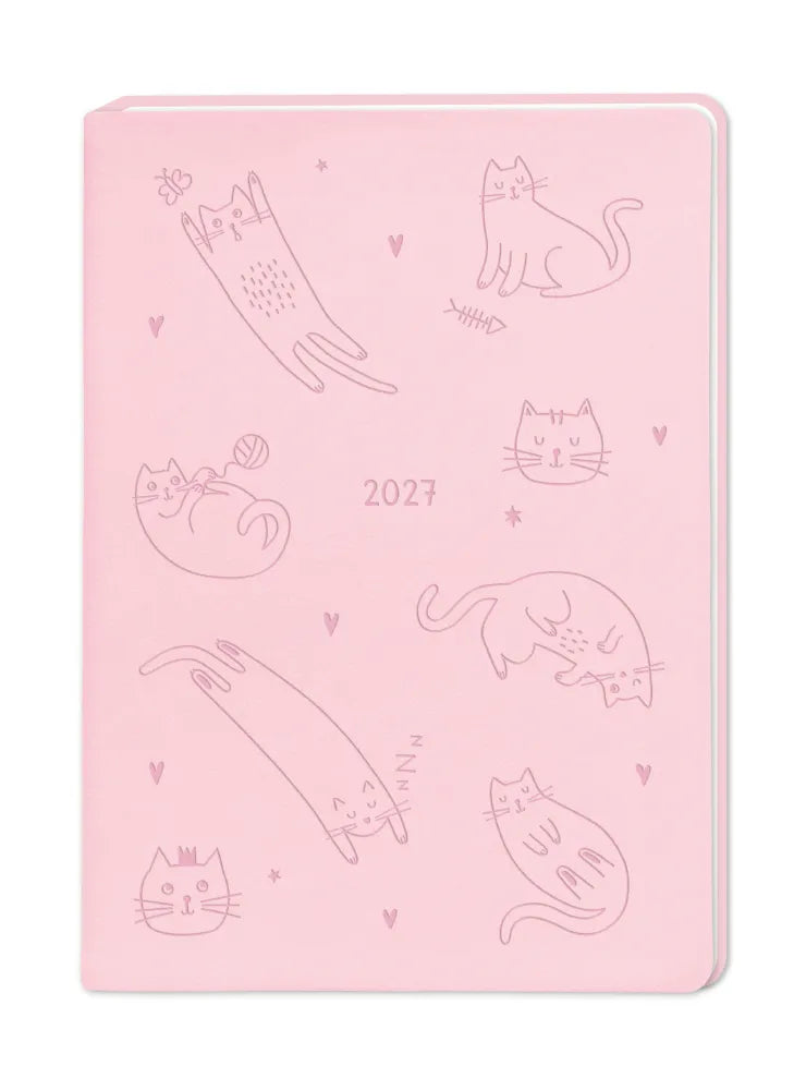 Terminplaner - "Katzen" - 2027 - Cover - Katzen in verschiedenen Situation auf Rosa Hintergrund