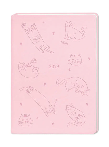 Terminplaner - "Katzen" - 2027 - Cover - Katzen in verschiedenen Situation auf Rosa Hintergrund