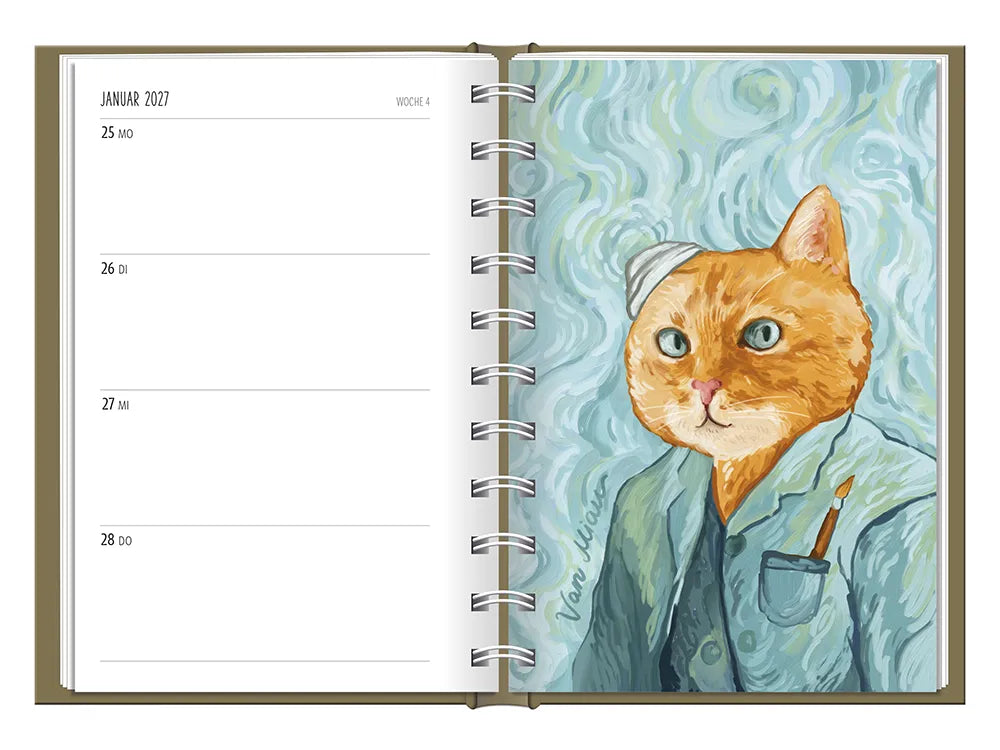 Terminplaner - "Tierisch Kunstvoll" - 2027  -  To-Do Januar mit Karte - Kartendesign: Orangene Katze gemalt als Vincent van Gogh