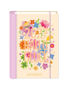 Terminplaner - "Hallo Glück" - 2027 - Cover - Text "2027 Hallo Glück" Design: Verschiedenste farbige Blumen.