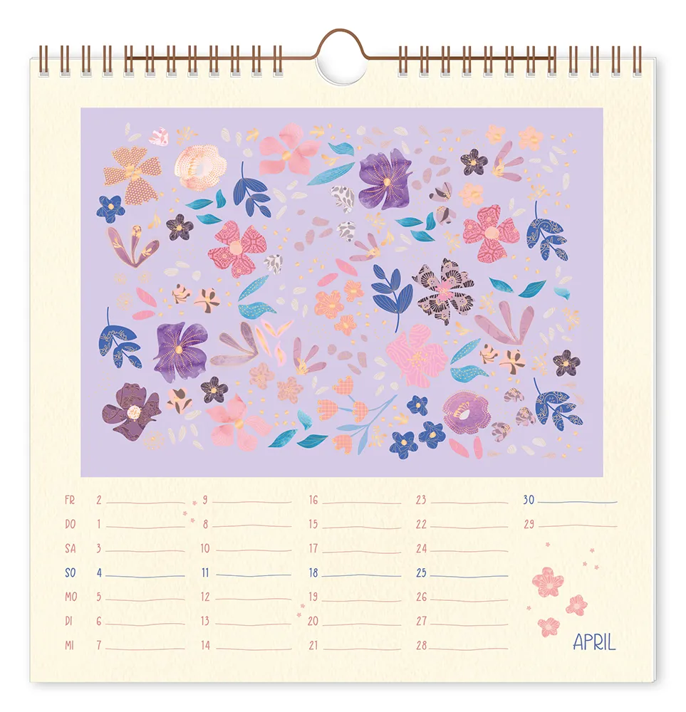 Wandkalender - "Lieblingstage" - 2027 -  Monat April - Mit Blumenmuster