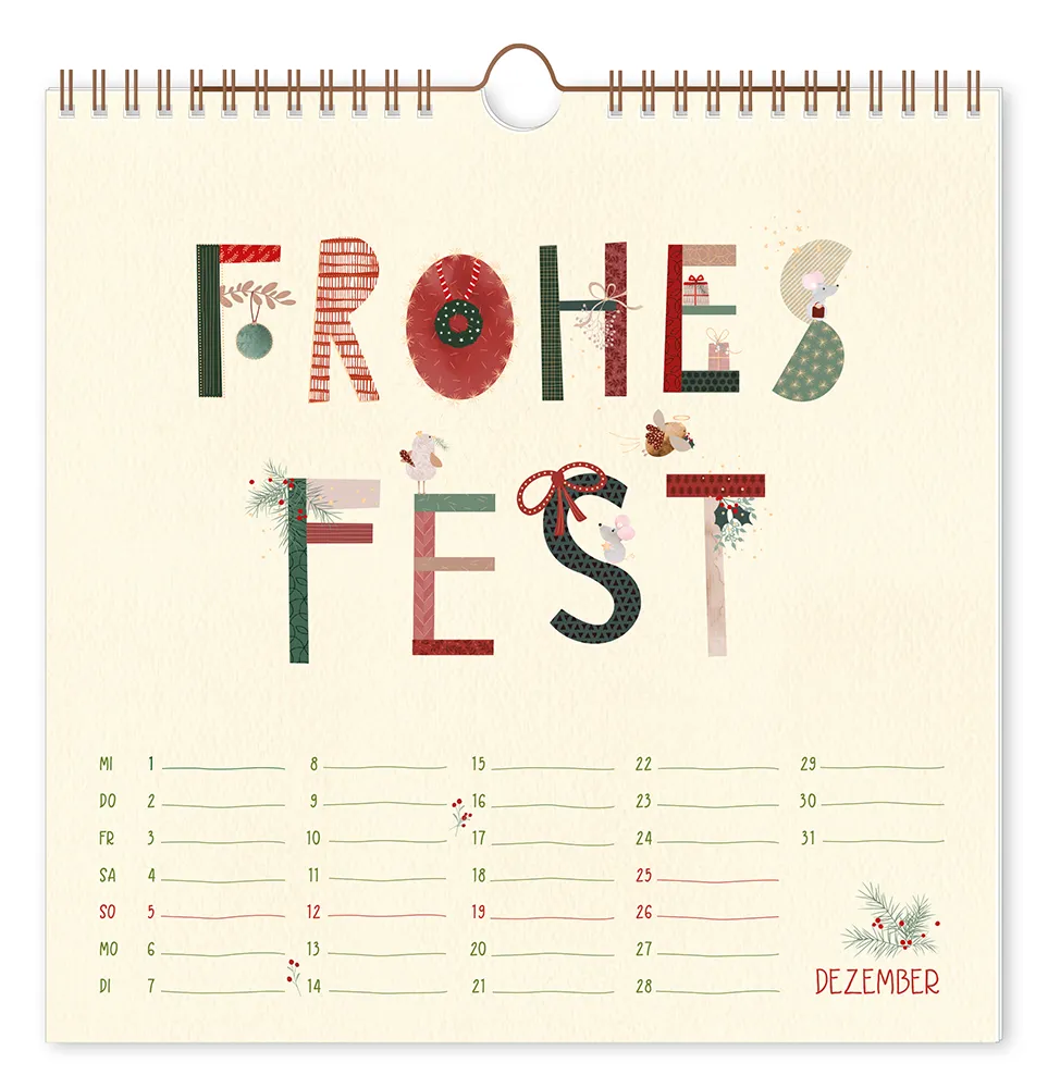 Wandkalender - "Lieblingstage" - 2027 -  Monat Dezember - Text: "Frohes Fest" im festlichen Design