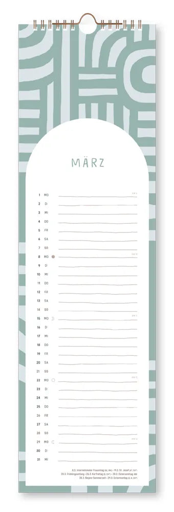 Wandkalender - "Glücksmomente - 2027 - Cover -  Monat März - Mit Grünen breiten Linien