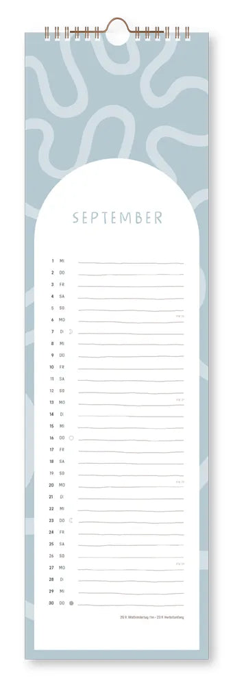 Wandkalender - "Glücksmomente - 2027 - Cover -  Monat September - Mit geschlängelten Linien.