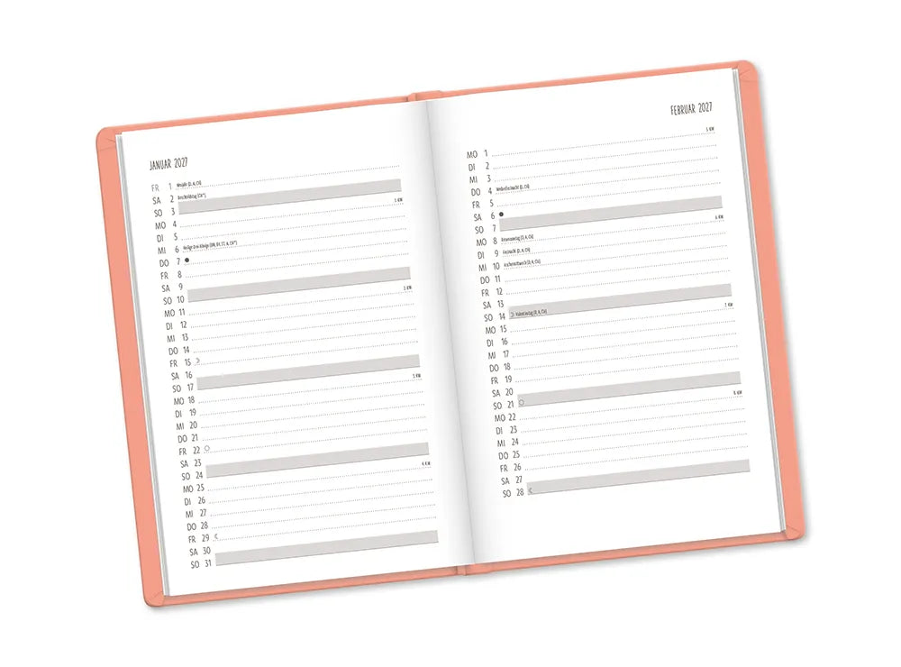 Terminplaner - Lederlook Peach - 2027 - Terminplaner Januar und Februar