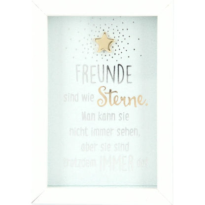 Mini-Bilderrahmen mit Schriftzug "Freunde sind wie Sterne" Weiß