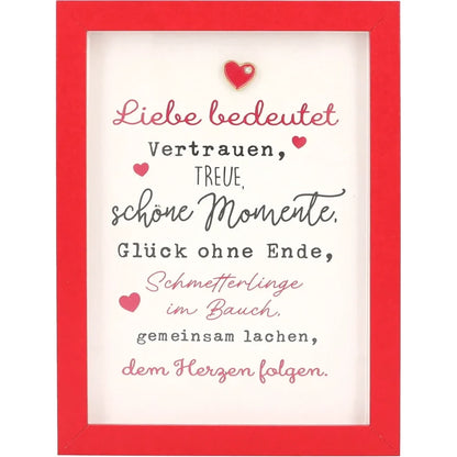 Mini-Bilderrahmen mit Schriftzug "Liebe bedeutet..."