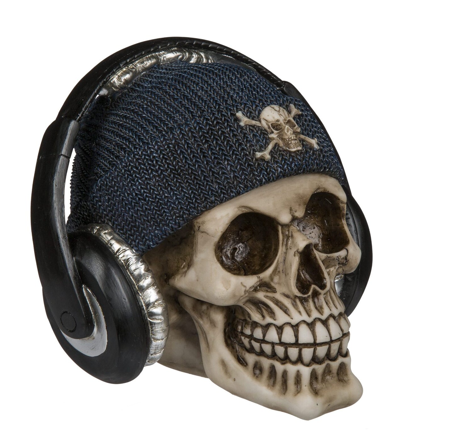 Totenkopf-Spardose mit Mütze und Kopfhörer