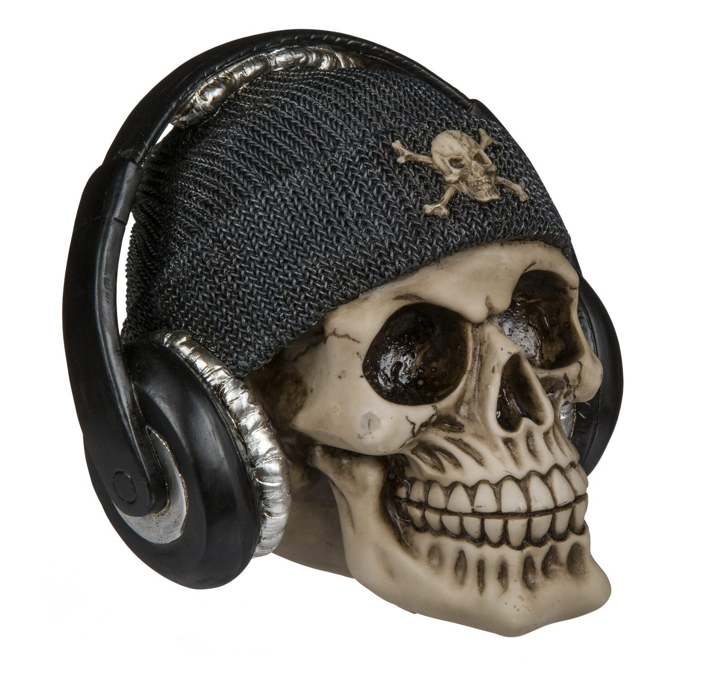 Totenkopf-Spardose mit Mütze und Kopfhörer