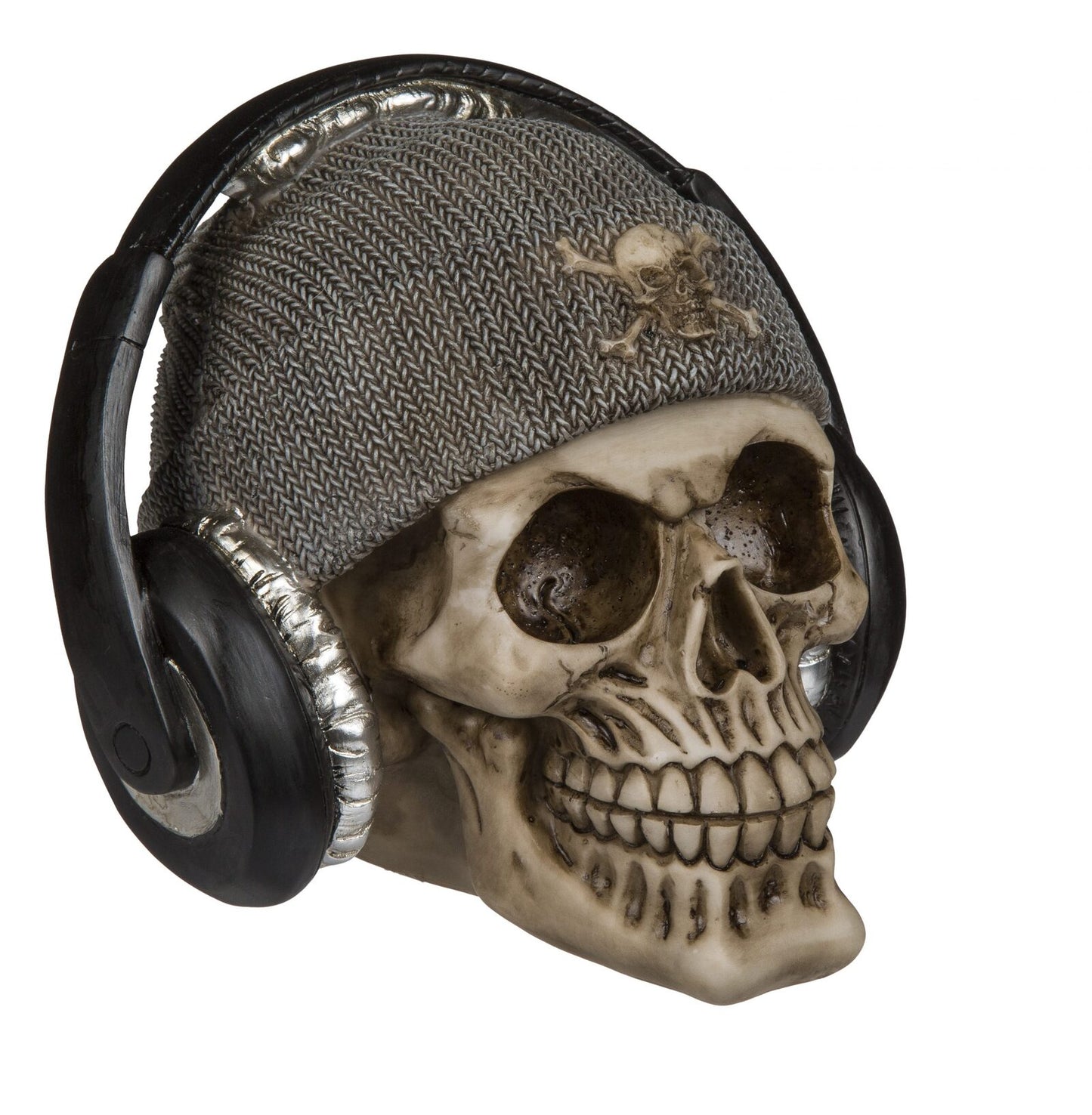 Totenkopf-Spardose mit Mütze und Kopfhörer