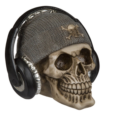Totenkopf-Spardose mit Mütze und Kopfhörer