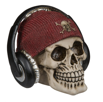 Totenkopf-Spardose mit Mütze und Kopfhörer