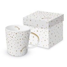 Henkelbecher Weihnachtsmotiv in creme mit Sternen und Sternschnuppe