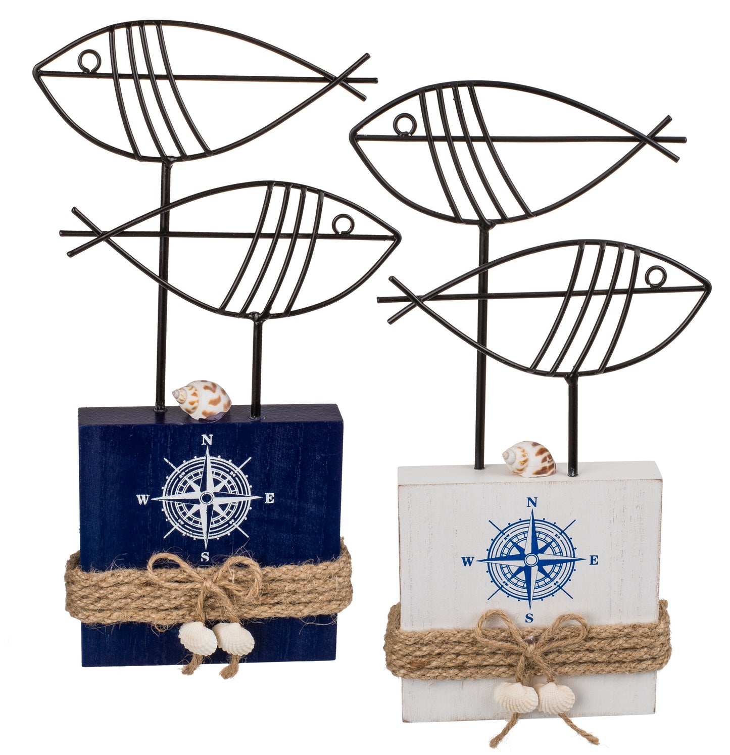 Deko-Fisch auf Holzsockel mit Juteband