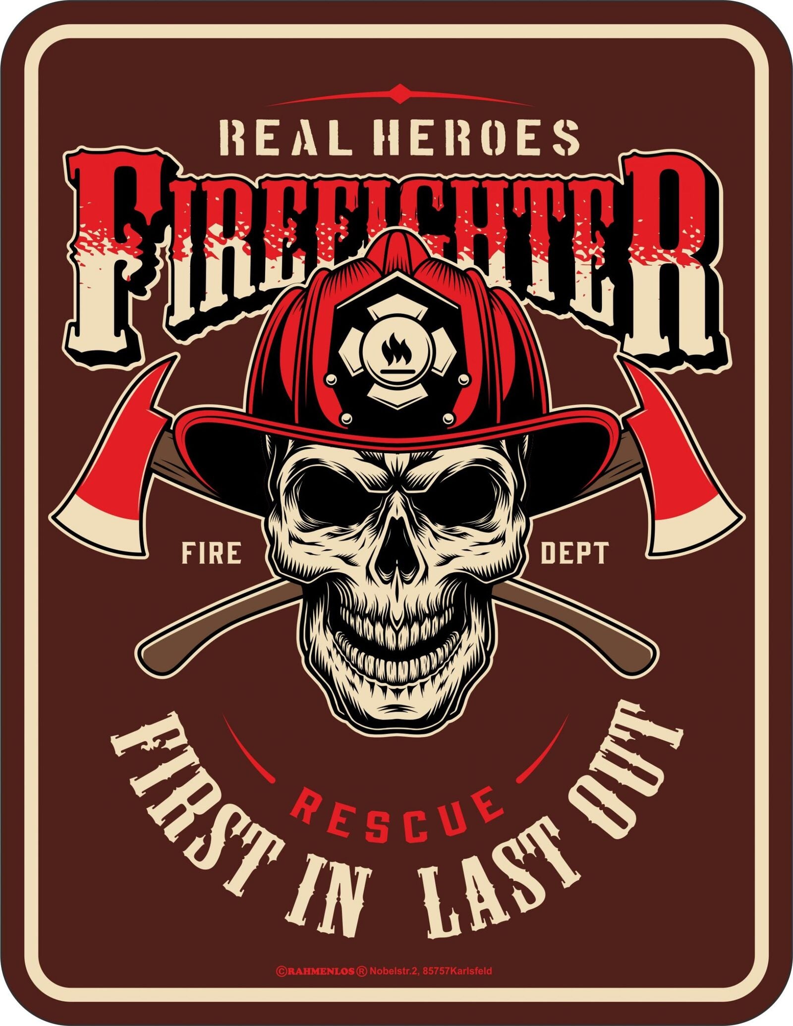 RAHMENLOS® Blechschild "Feuerwehrmann - Firefighter"