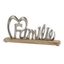 Schriftzug "Familie" aus Aluminium mit Standfuß