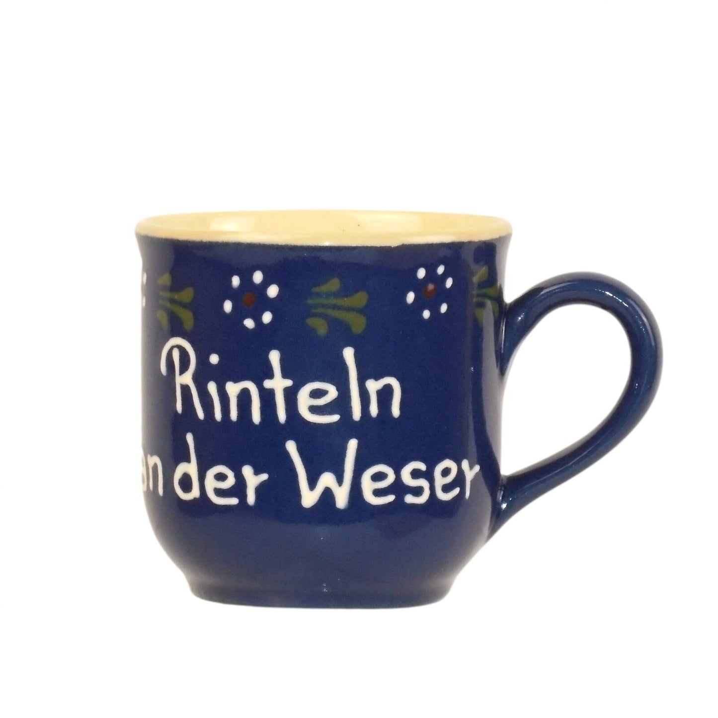 Handgemachte Tasse "Rinteln an der Weser" - Bunzlau, mit weißer Schrift