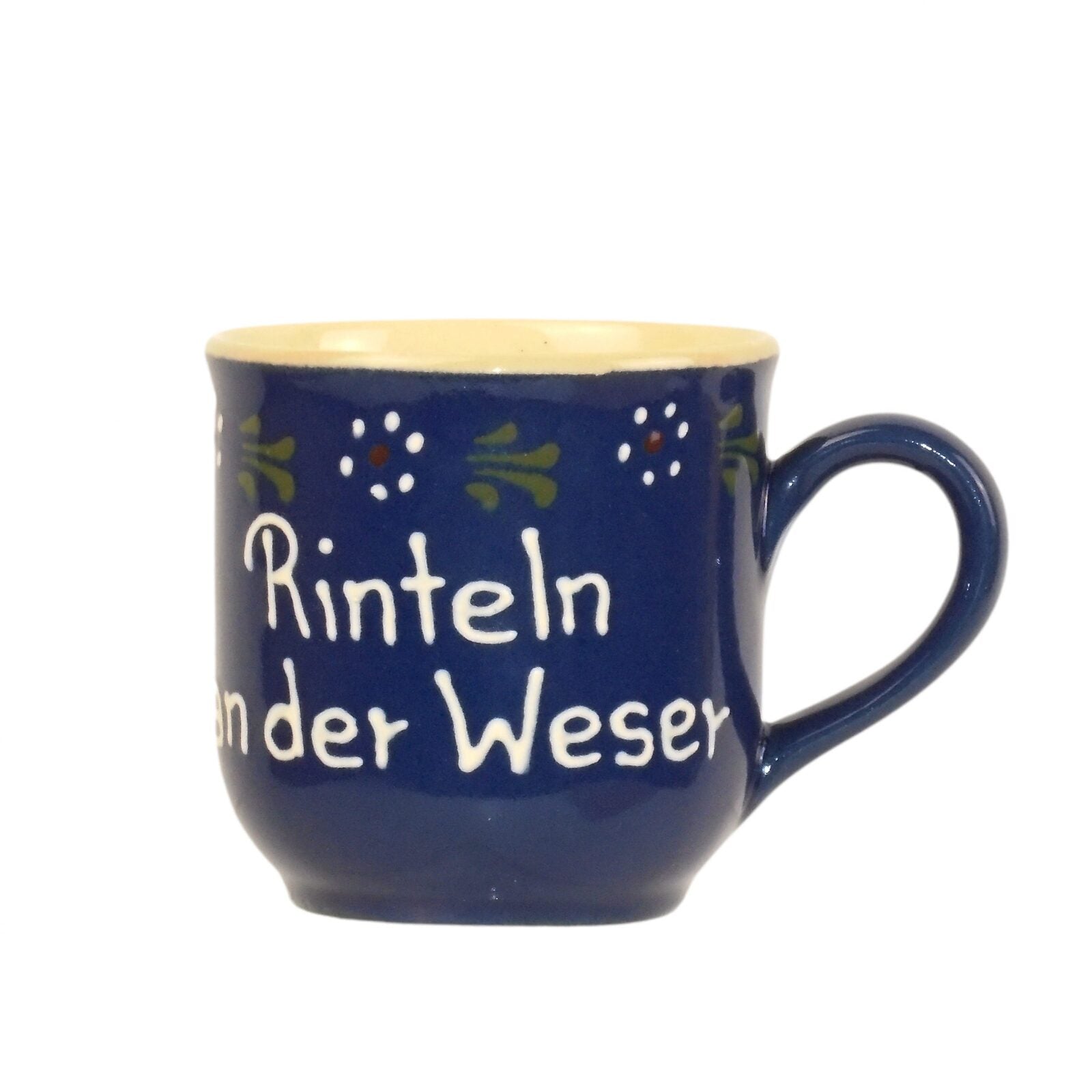 Handgemachte Tasse "Rinteln an der Weser" - Bunzlau, mit weißer Schrift