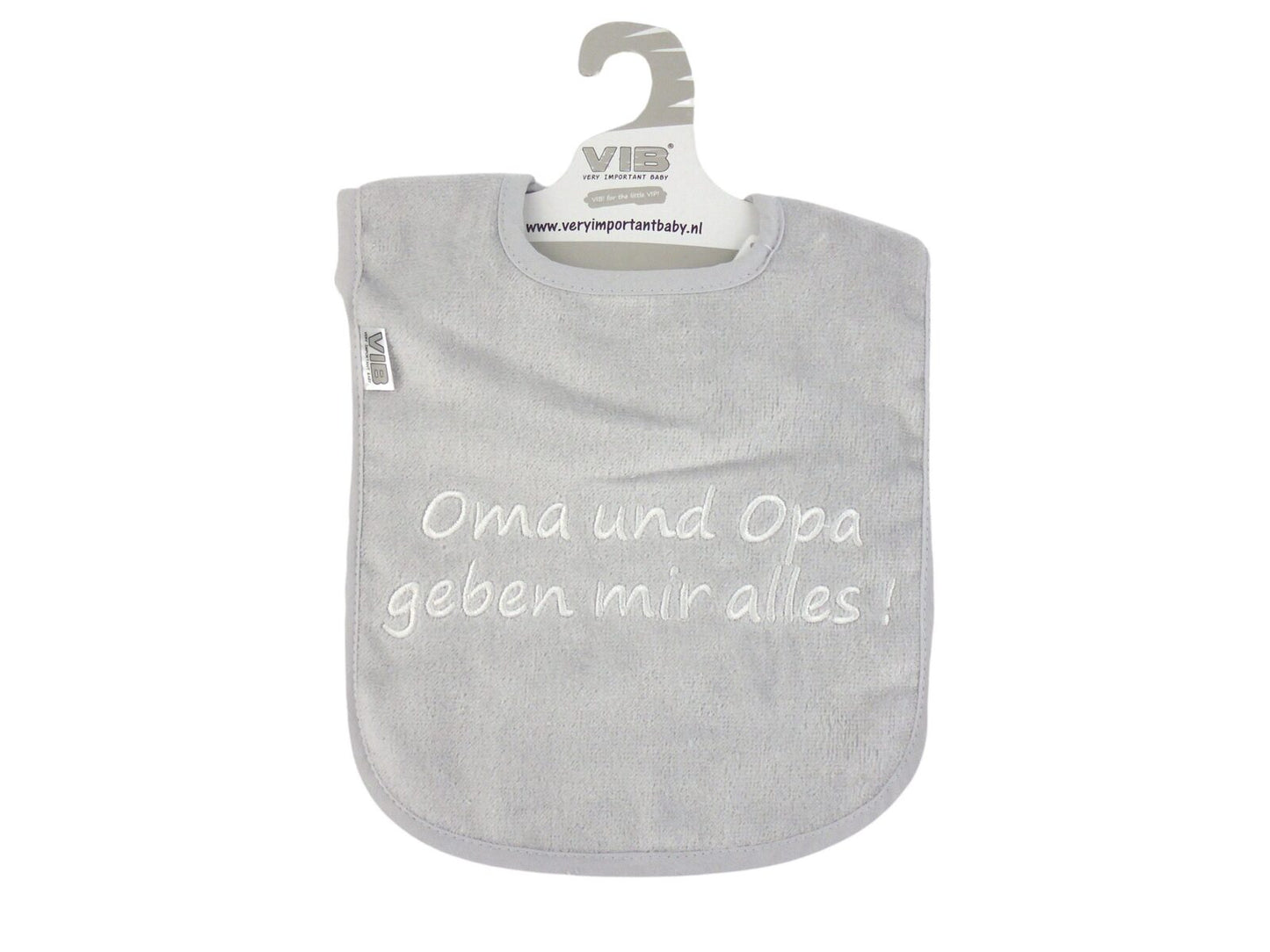 Graues VIB Lätzchen "Oma und Opa geben mir alles"