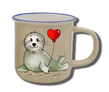 Handgemachte Tasse "Seehund Herz" mit Wunschname