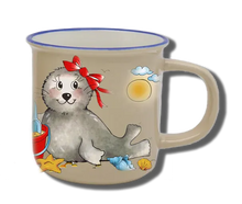 Handgemachte Tasse "Seehund Mädchen" mit Wunschname