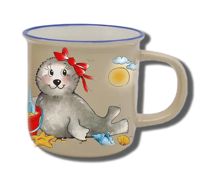 Handgemachte Tasse "Seehund Mädchen" mit Wunschname