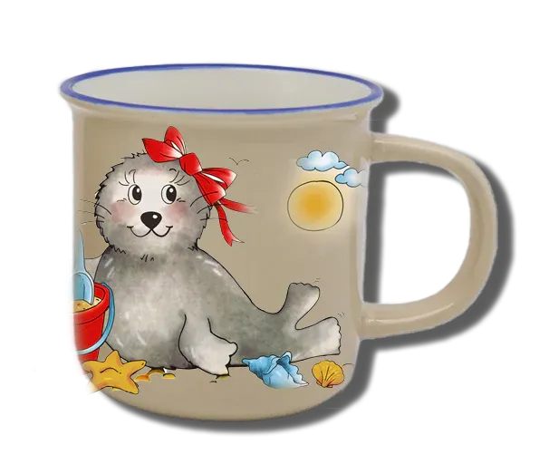 Handgemachte Tasse "Seehund Mädchen" mit Wunschname