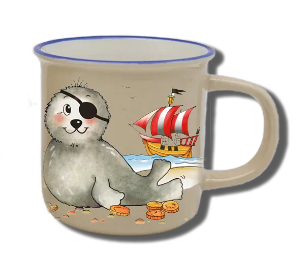 Handgemachte Tasse "Seehund Pirat" mit Wunschname