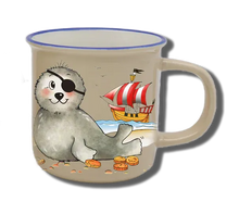 Handgemachte Tasse "Seehund Pirat" mit Wunschname