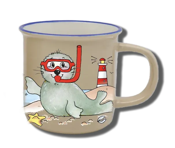 Handgemachte Tasse "Seehund mit Taucherbrille" mit Wunschname