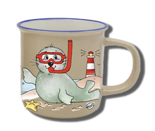 Handgemachte Tasse "Seehund mit Taucherbrille" mit Wunschname