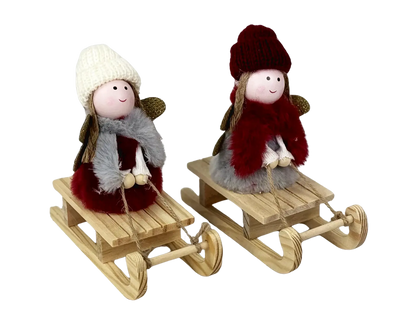 Engel auf Holzschlitten Deko-Figur für Weihnachten und Adventszeit