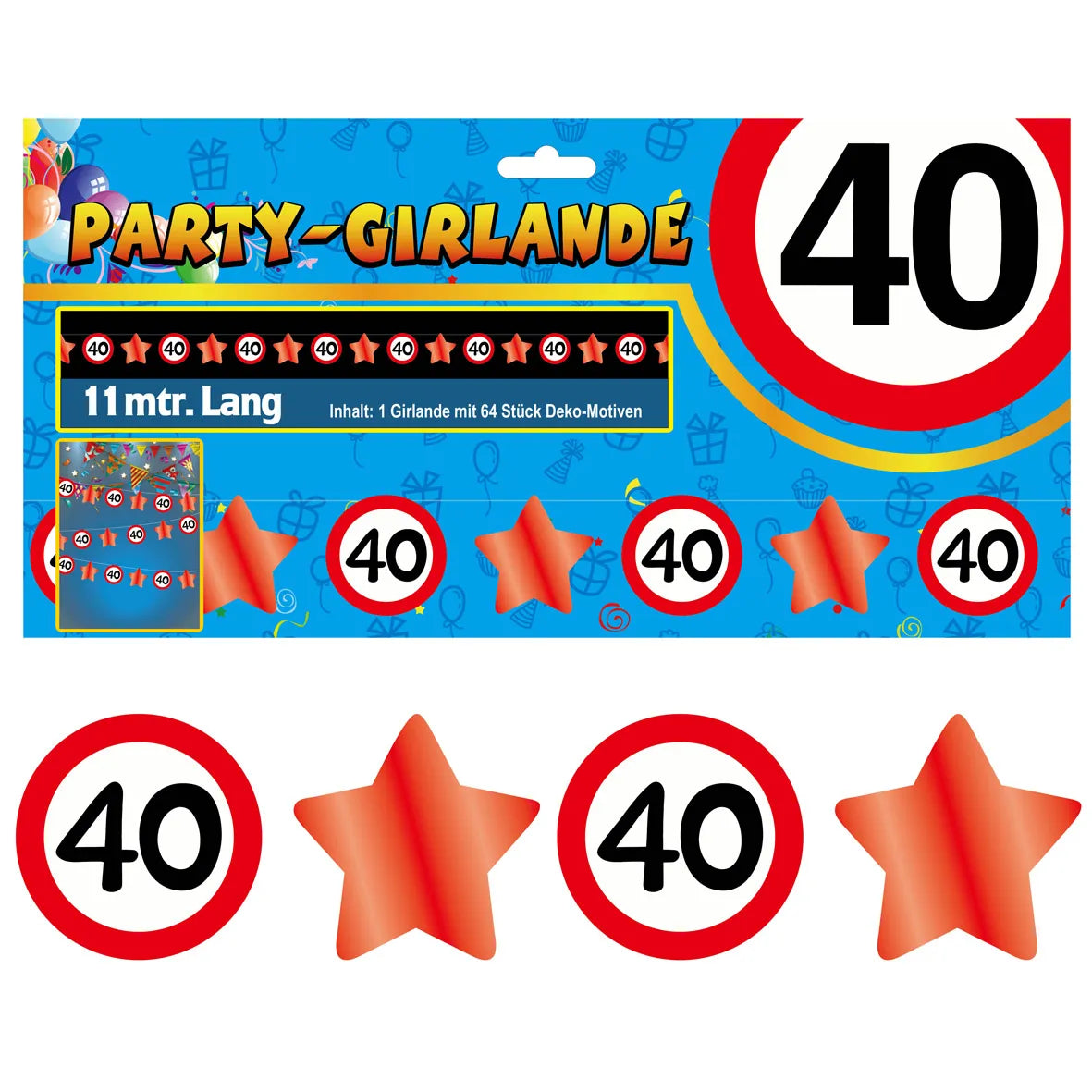 40. Geburtstag - Party-Girlande "Verkehrsschilder und Sterne"