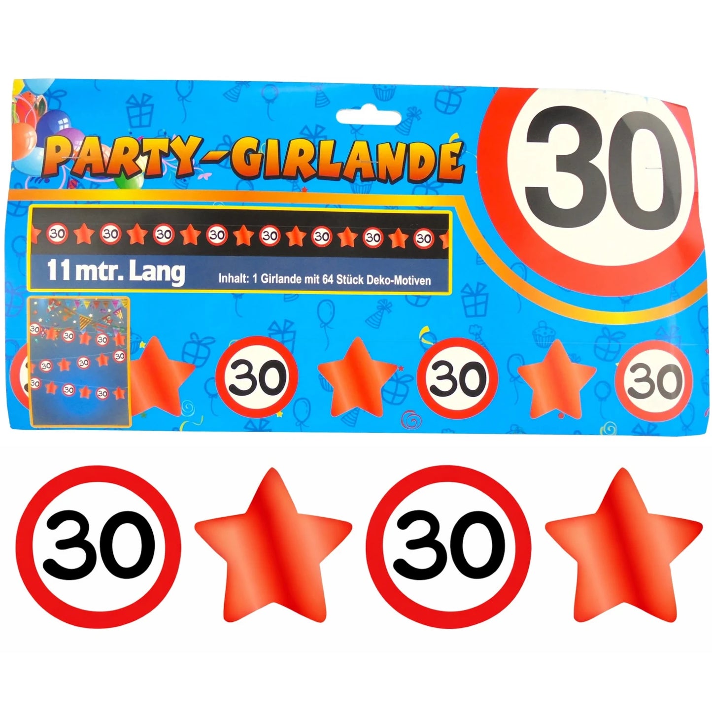 30. Geburtstag - Party-Girlande "Verkehrsschilder und Sterne"