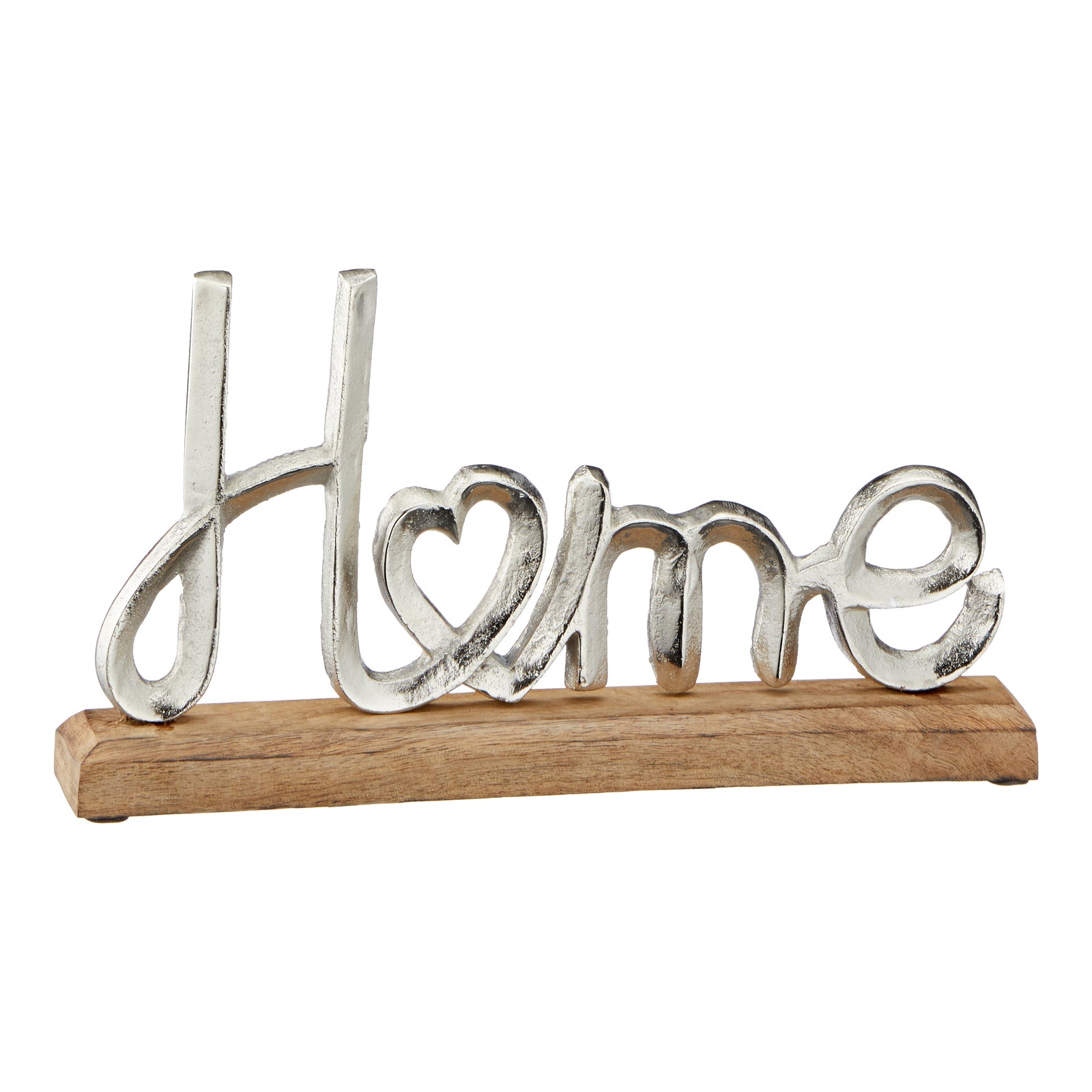 Schriftzug "Home" aus Aluminium auf Holzfuß - Groß